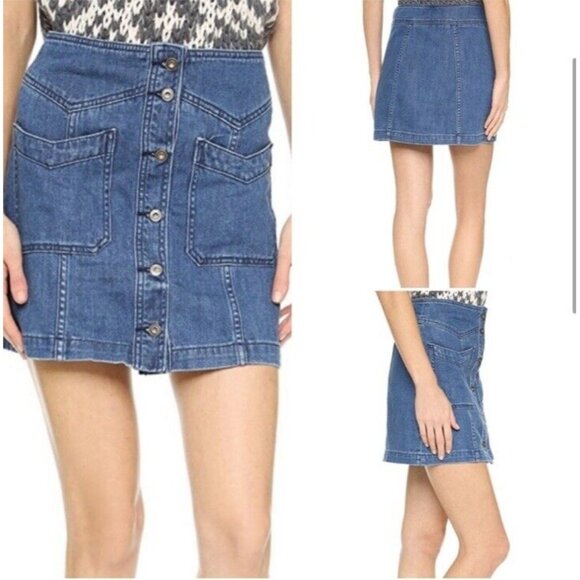 Free People "come a little closer" denim mini skirt size 2 XS Button Down NWOT - Picture 2 of 8